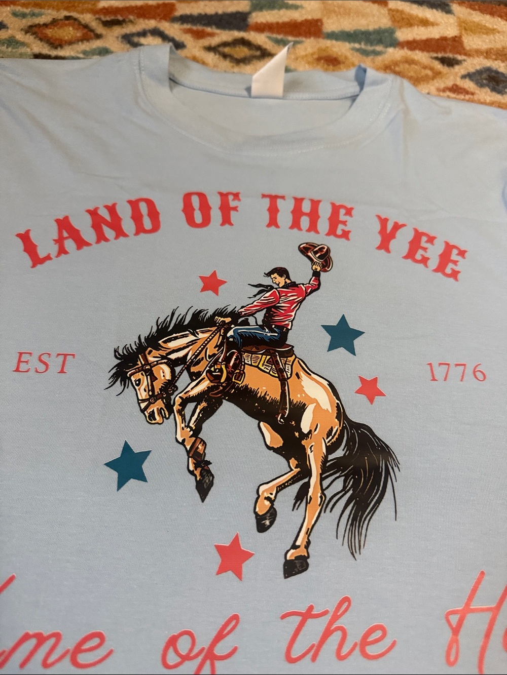 Baby blue 4th of July shirt western Bronc rider - Land of the Yee - Picture 3 of 7